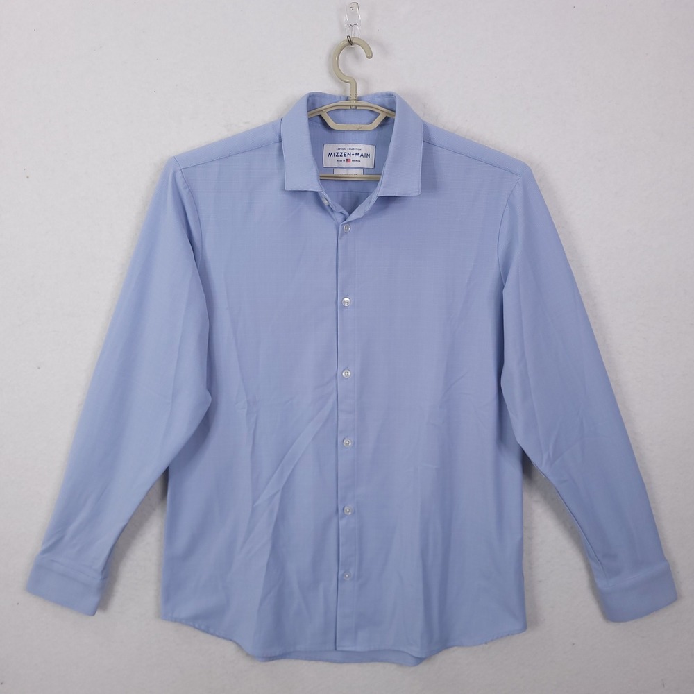 Mizzen+Main Dress Shirt Mens XL Trim Fit Blue Leeward Performance Micro Check